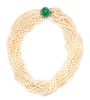* A White Gold, Jade, Diamond and Pearl Torsade Necklace,