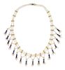 A Victorian Yellow Gold, Sapphire and Seed Pearl Fringe Necklace, 20.70 dwts.
