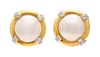 * A Pair of 18 Karat Yellow Gold, Mabe Pearl and Diamond Earclips, La Triomphe, 12.80 dwts.