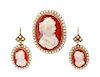 An Antique Yellow Gold, Agate Cameo and Seed Pearl Demi Parure, 22.20 dwts.