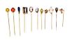 A Collection of Antique Gold, Enamel and Multigem Stickpins, 17.90 dwts.