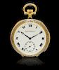 An 18 Karat Yellow Gold Open Face Minute Repeater Pocket Watch, Patek Philippe, Circa 1912,