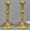 Pair of Queen Anne candlesticks with petal bases. ht. 8 1/2 in.  