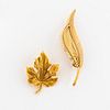 Two 14kt Gold Leaf Brooches