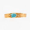 14kt Gold and Faience Scarab Cuff-Bracelet