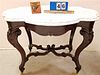 VICT. WALNUT MARBLE TOP (REPAIRED)CENTER TABLE 30"H X 41"W X 30 1/2"D