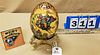 RUSSIAN ENAMELED WOODEN EGG ON STAND 10"