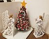 TRAY CHRISTMAS HOLIDAY DÉCOR - WOODEN TOY TREE AND SCROLLWORK ANGELS