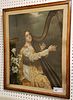 FRAMED 19TH CHROMOLITHOGRAPH- ANGEL PLAYING HARP 25" X 18 1/2"