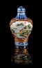A Blue and White and Polychrome Enameled Porcelain Snuff Bottle Height 1 1/2 inches.
