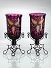 Pair Moser Mounted Fern Leaf Decorated Vases