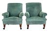 George Smith Att. Suede Upholstered Armchairs, Pr