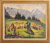 M.E. Wein, Alpine Landscape W/ Sheep, Oil & Canvas