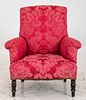 Gilded Age Style Red Damask Upholstered Armchair