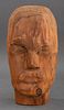 Signed Wood Carving of a Head, 1972