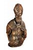 An Early Continental Ecclesiastic Carved Wood Bust of a Bishop Height 25 inches.