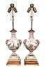 A Pair of Capo-di-Monte Porcelain Vases Height overall 30 inches.