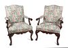 A Pair of George II Style Mahogany Open Armchairs Height 40 inches.