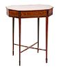 A Sheraton Style Satinwood Work Table Height 28 1/4 x width 23 x depth 13 3/4 inches.