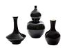 Three Chinese Black Glazed Porcelain Vases Height of tallest 13 1/4 inches.