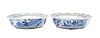 A Pair of Chinese Export Blue and White Porcelain Footed Bowls Width 10 3/4 inches.