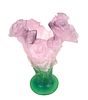 Daum Pate de Verre Glass Pink & Green Roses Vase