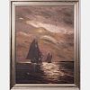 Artist Unknown (19th/20th Century) Moonlit Seascape, Oil on canvas,