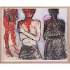 Artist Unknown (20th Century) Untitled (Three Figures), Oil and charcoal on paper,