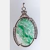 A 14kt. White Gold, Jade and Diamond Melee Pendant,