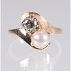 A 14kt. Yellow Gold, Diamond and Pearl Ring,