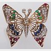A 14kt. Yellow Gold, Diamond, Ruby, Sapphire and Emerald Butterfly Pendant,