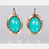 A Pair of 14kt. Yellow Gold and Turquoise Earrings,