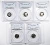 LOT OF 5 PCGS GRADED ROOSEVELT DIMES: