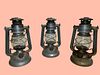 Three Vintage European Oil Railroad Lanterns
