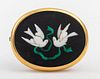 Antique French 18K Pietra Dura Brooch w Doves