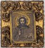 Russian Icon of Christ Pantocrator & Giltwood Kiot