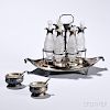 George III Sterling Silver Cruet Stand and Two French .950 Silver Salt Cellars
