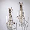 Pair of White Painted and Cut Glass Three-light Wall Sconces
