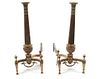 A Pair of Neoclassical Brass Andirons Height 28 1/2 inches.