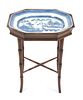 A Chinese Export Porcelain Platter Inset Side Table Height 22 x width 17 3/4 x depth 14 inches.
