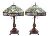 * A Pair of American Leaded Glass Table Lamps Height 27 inches.
