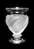 * A Lalique Molded and Frosted Glass Vase Height 5 7/8 inches.