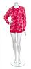 * An Elizabeth Arden Pink and Red Cotton Knit Sweater Ensemble, Size 40.