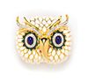 A Kenneth Jay Lane White Enamel Owl Brooch, 2" x 2".