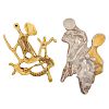 TWO MODERNIST GOLD OR SILVER FIGURAL BROOCHES