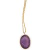 CARVED AMETHYST CAMEO, SEED PEARL, GOLD PENDANT