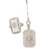 ART DECO CARVED ROCK CRYSTAL & WHITE GOLD SUITE