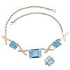 BLUE TOPAZ & WHITE GOLD NECKLACE & RING