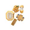 FOUR GOLD RINGS & A MOONSTONE DIAMOND PANEL