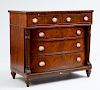 JOSEPH BARRY (ATTRIBUTION), CLASSICAL CARVED MAHOGANY AND FIGURED MAHOGANY BOW-FRONT CHEST OF DRAWERS, PHILADELPHIA, C. 1815